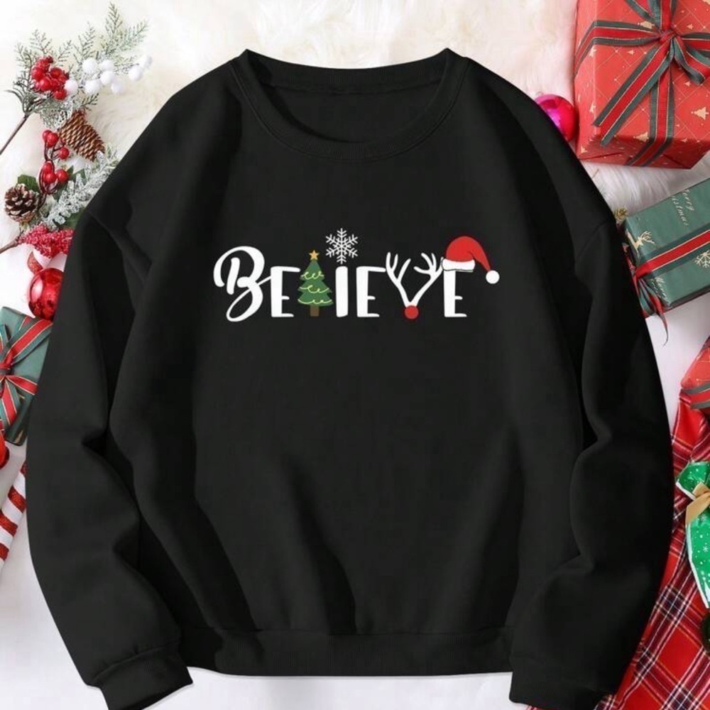 Holiday Black “Believe” Sweatshirt
